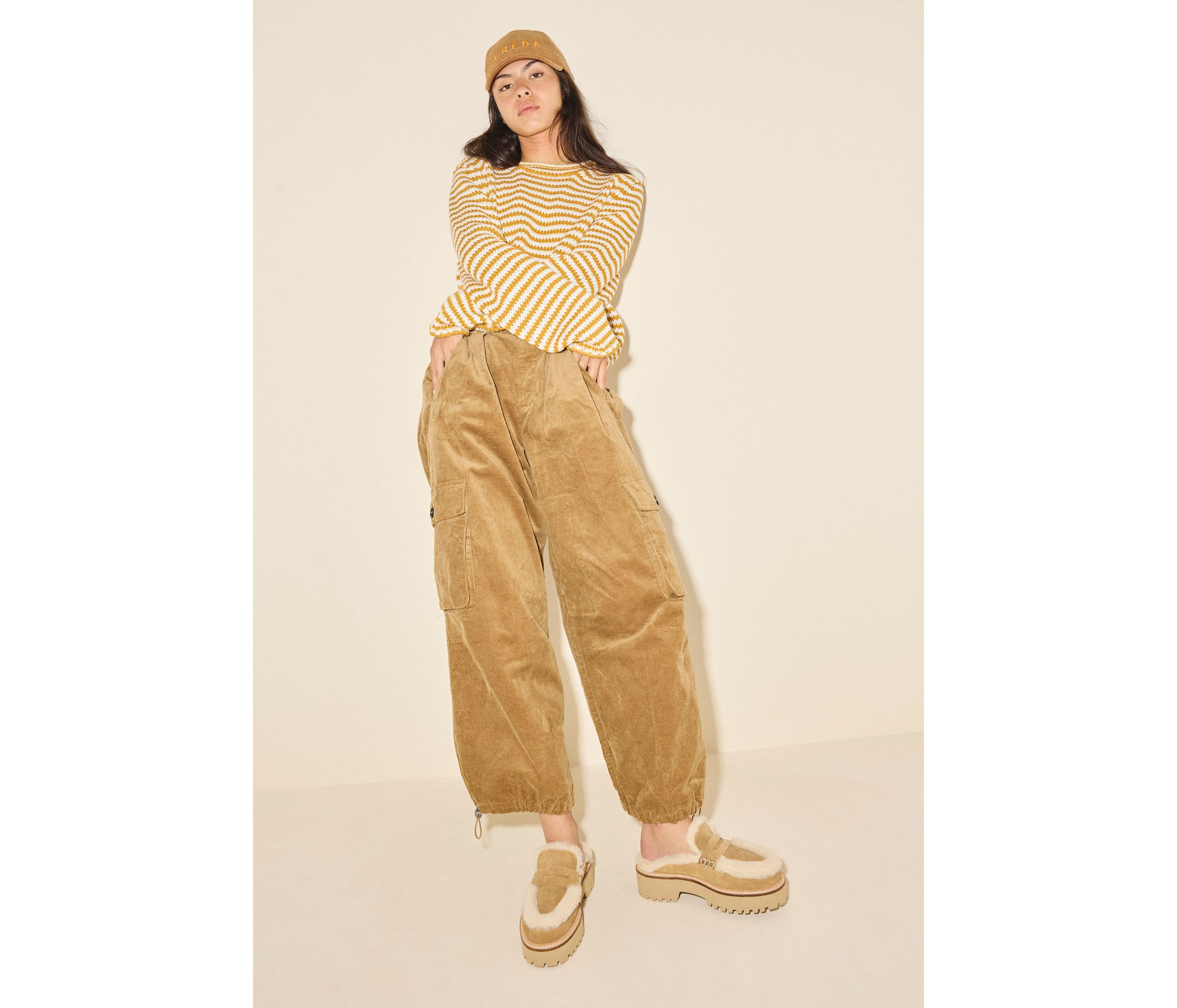 ROSA lug loafer mule in Hazel Suede with Shearling, side view