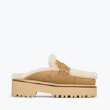 ROSA lug loafer mule in Hazel Suede with Shearling, front view