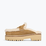 ROSA lug loafer mule in Hazel Suede with Shearling, inside view