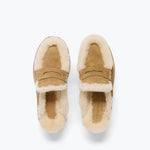 ROSA lug loafer mule in Hazel Suede with Shearling, top view