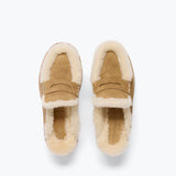 ROSA lug loafer mule in Hazel Suede with Shearling, top view