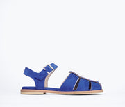 Freda Salvador SERA Fisherman Sandal in cobalt blue, front view showing stylish straps and comfortable design.