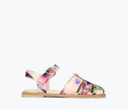 Freda Salvador SERA Fisherman Sandal in watercolor satin, front view showing stylish strap details and elegant design.