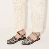 Freda Salvador Sera Fisherman Sandal with zebra hair calf leather straps and woven sole, stylish and comfortable footwear.