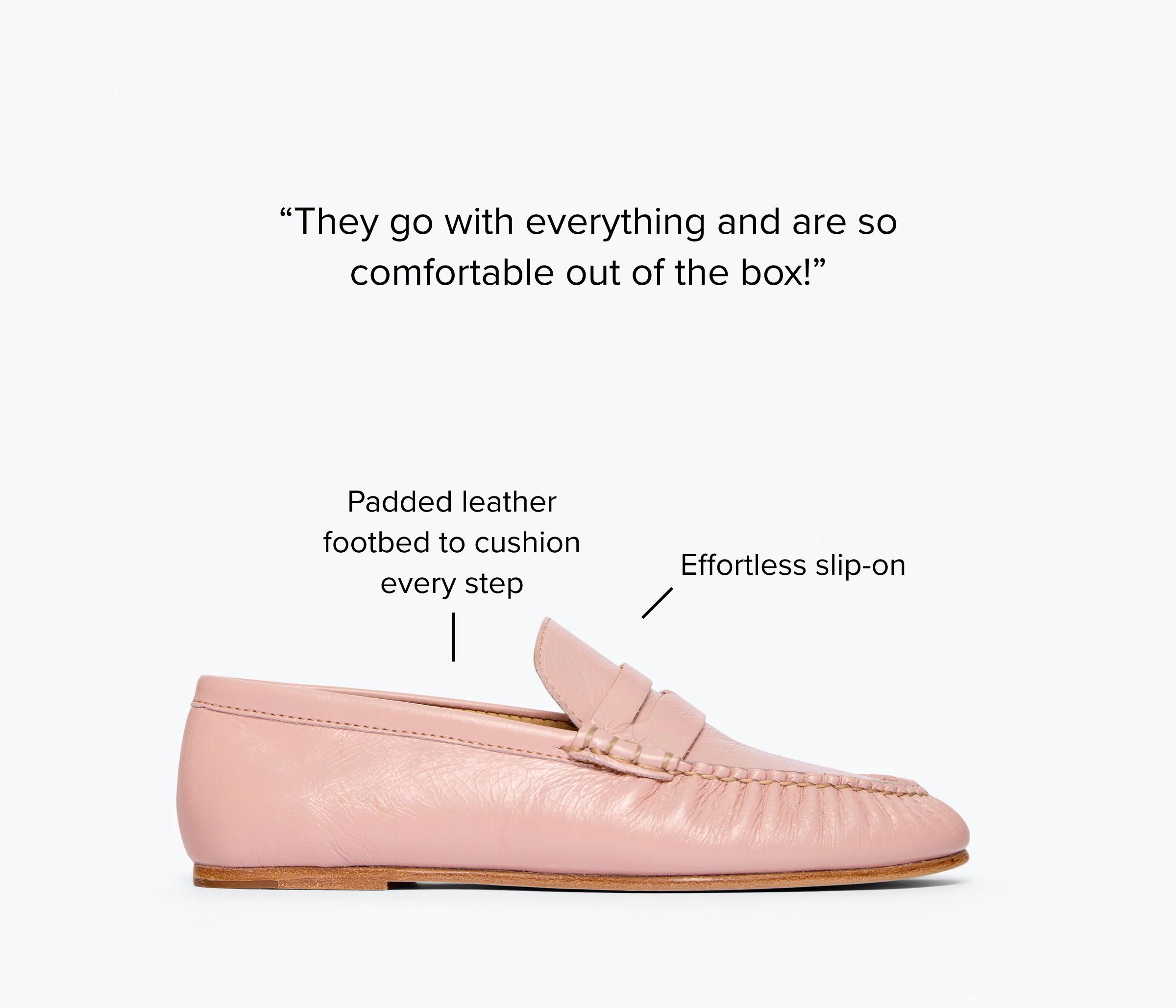 Freda Salvador Sydney ruched penny loafer in blush crinkle calf leather