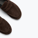 SYDNEY ruched penny loafer in espresso suede, detail view