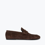 SYDNEY ruched penny loafer in espresso suede, front view