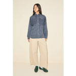 SYDNEY ruched penny loafer in everest crinkle calf leather, styled on figure