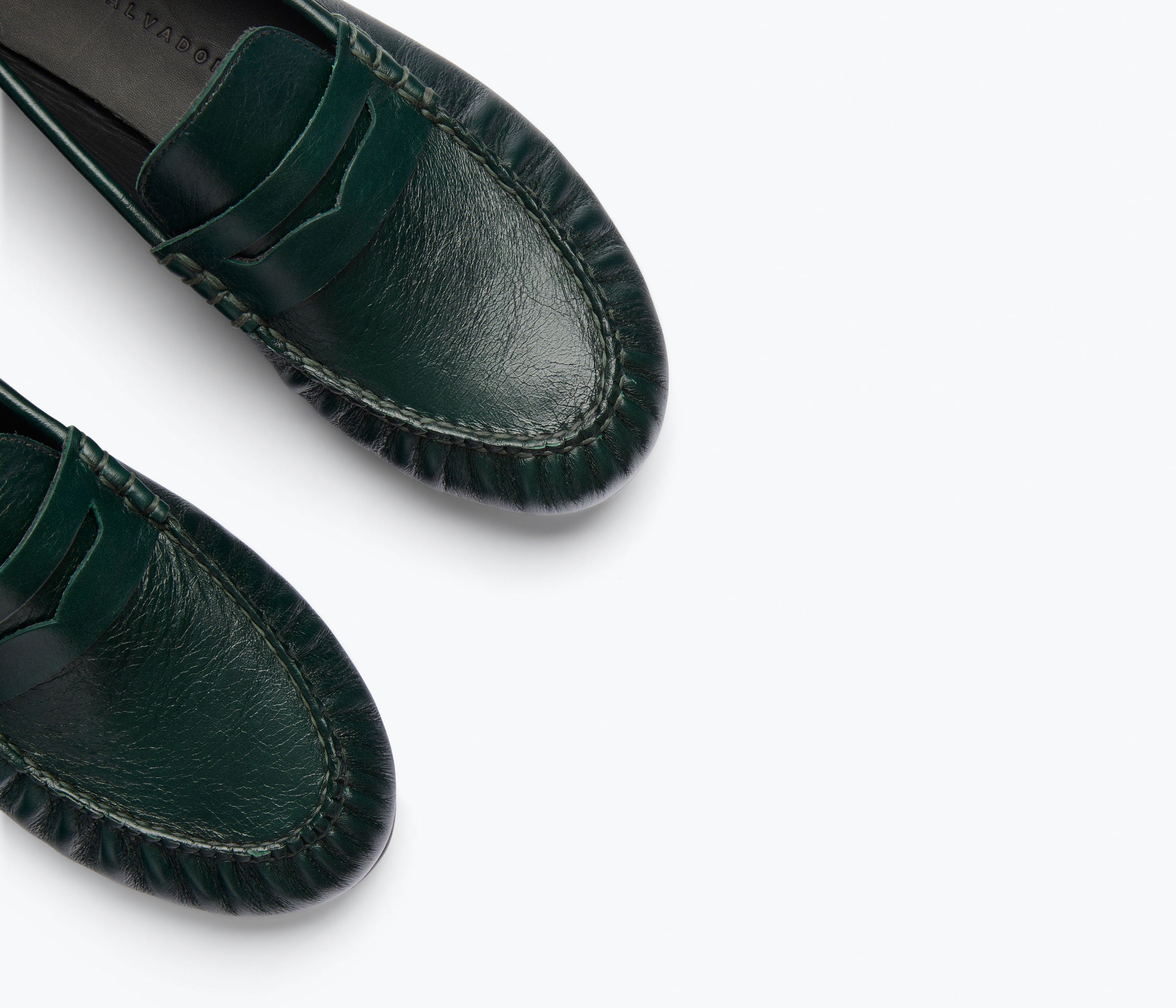 SYDNEY ruched penny loafer in everest crinkle calf leather, detail view