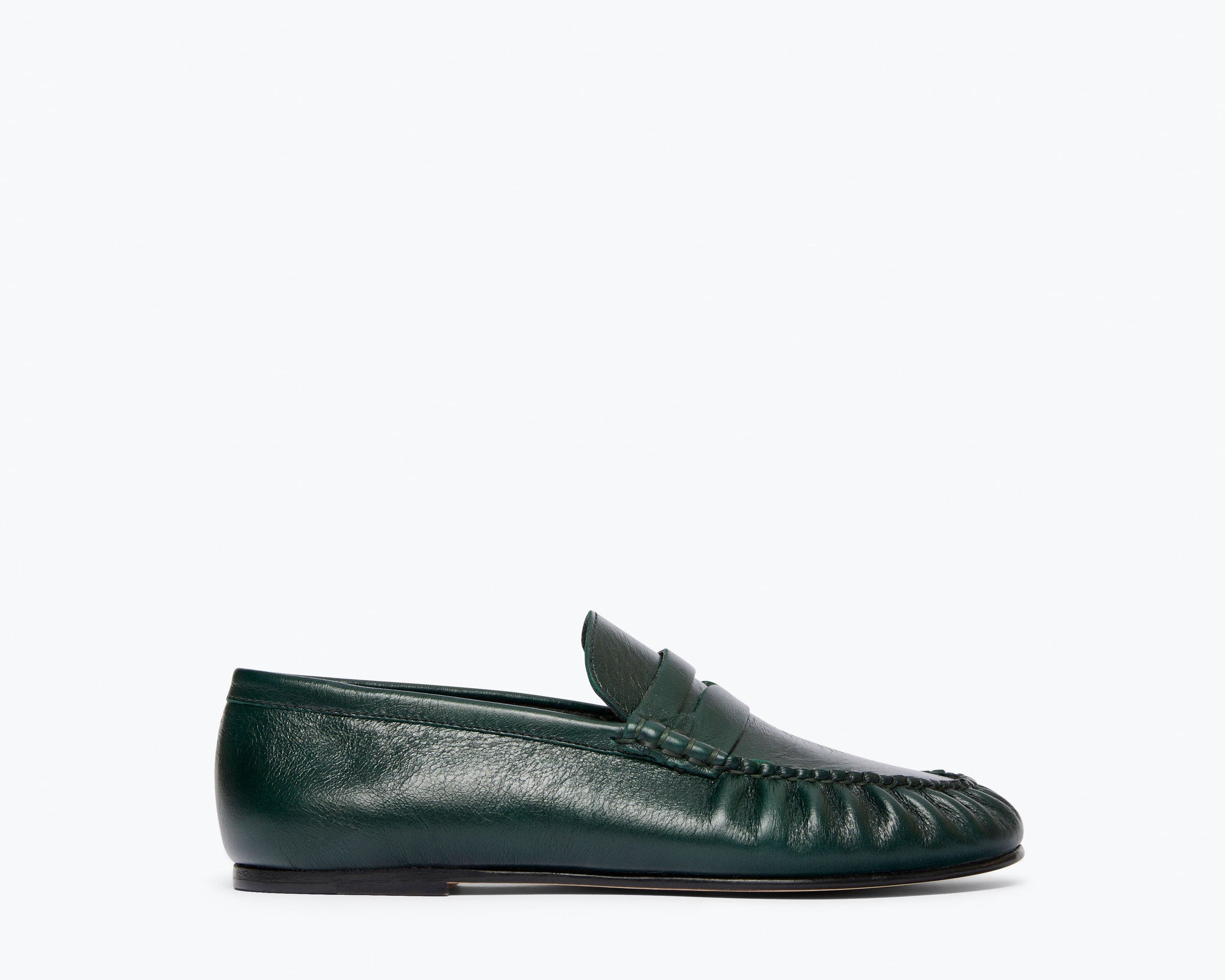SYDNEY ruched penny loafer in everest crinkle calf leather, front view