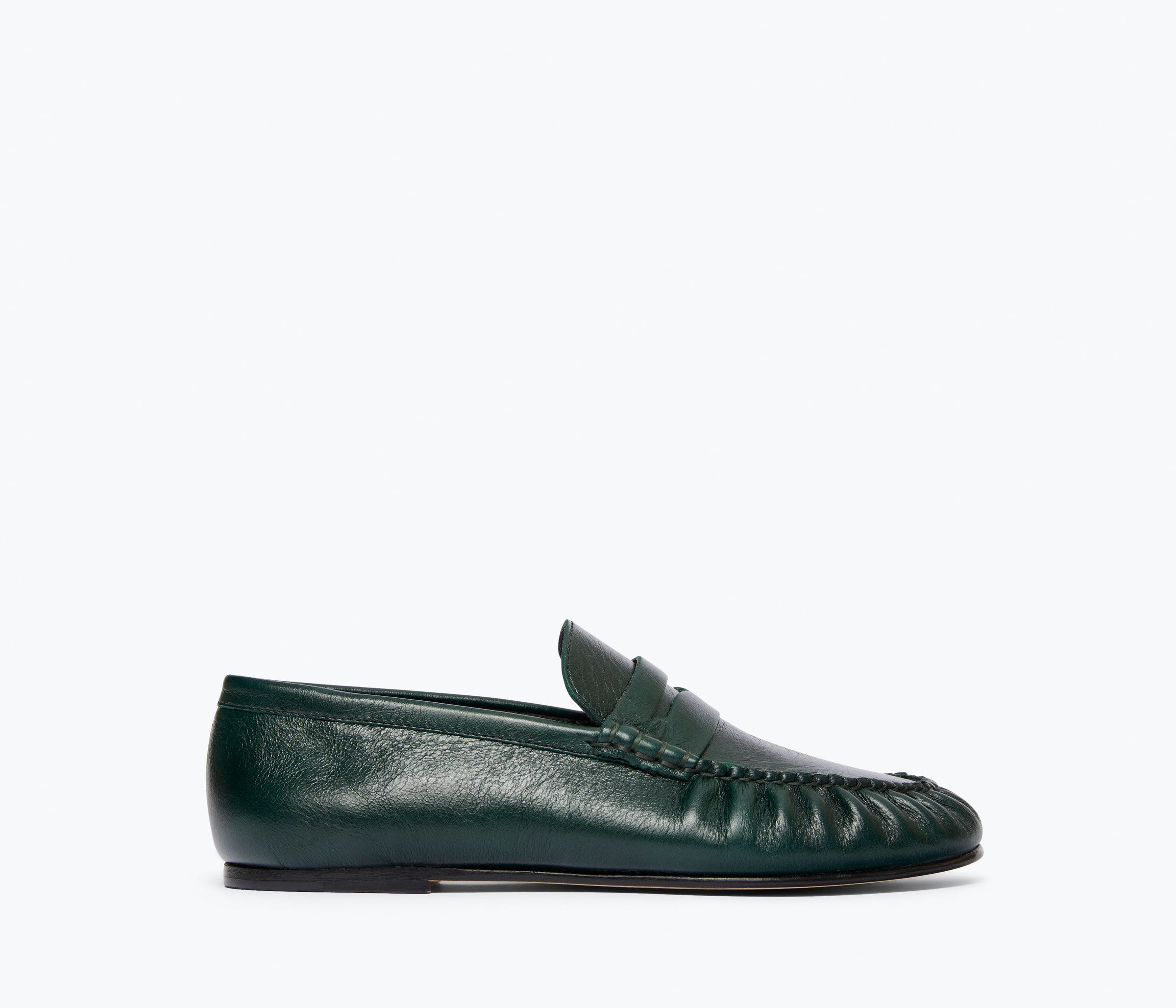 SYDNEY ruched penny loafer in everest crinkle calf leather, front view