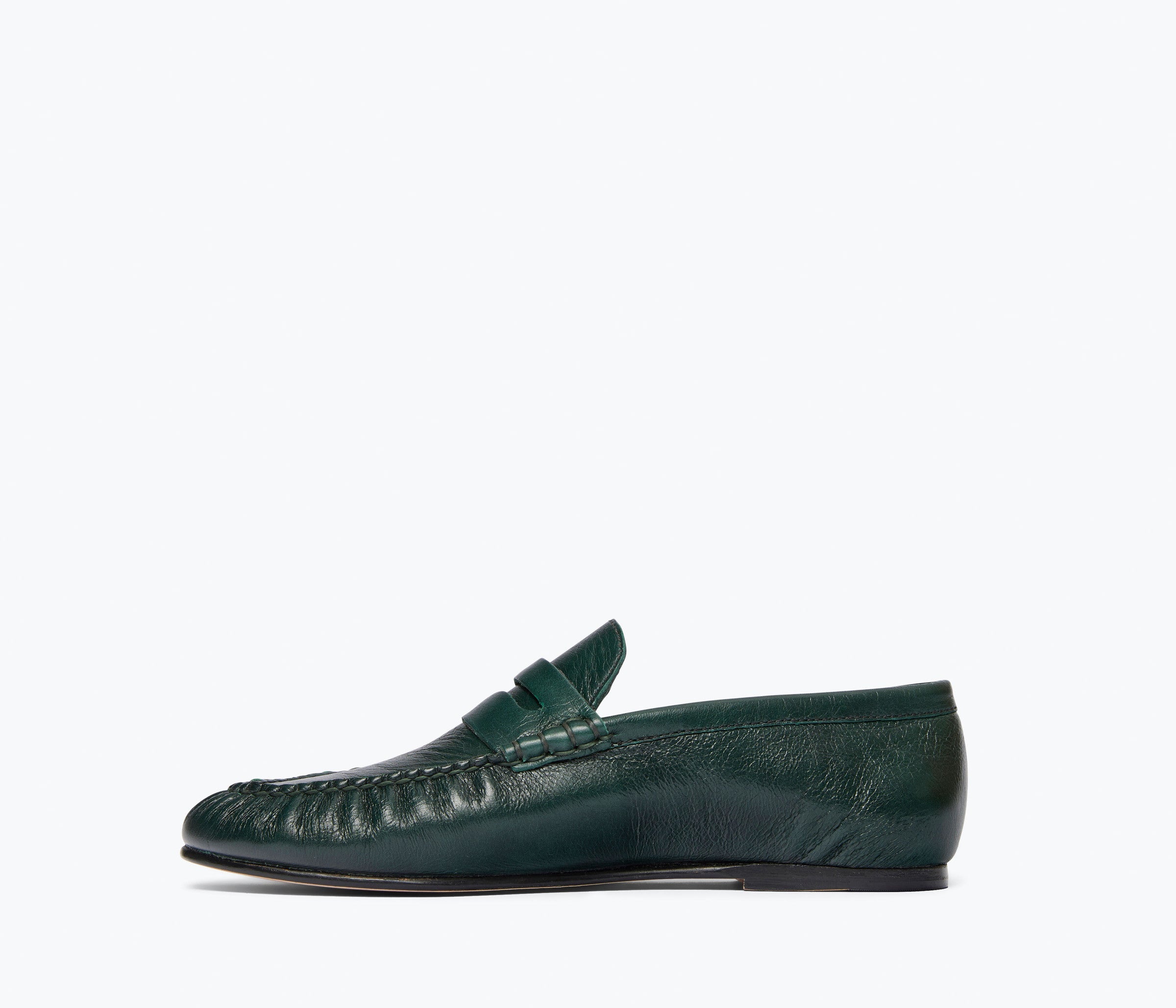 SYDNEY ruched penny loafer in everest crinkle calf leather, inside view
