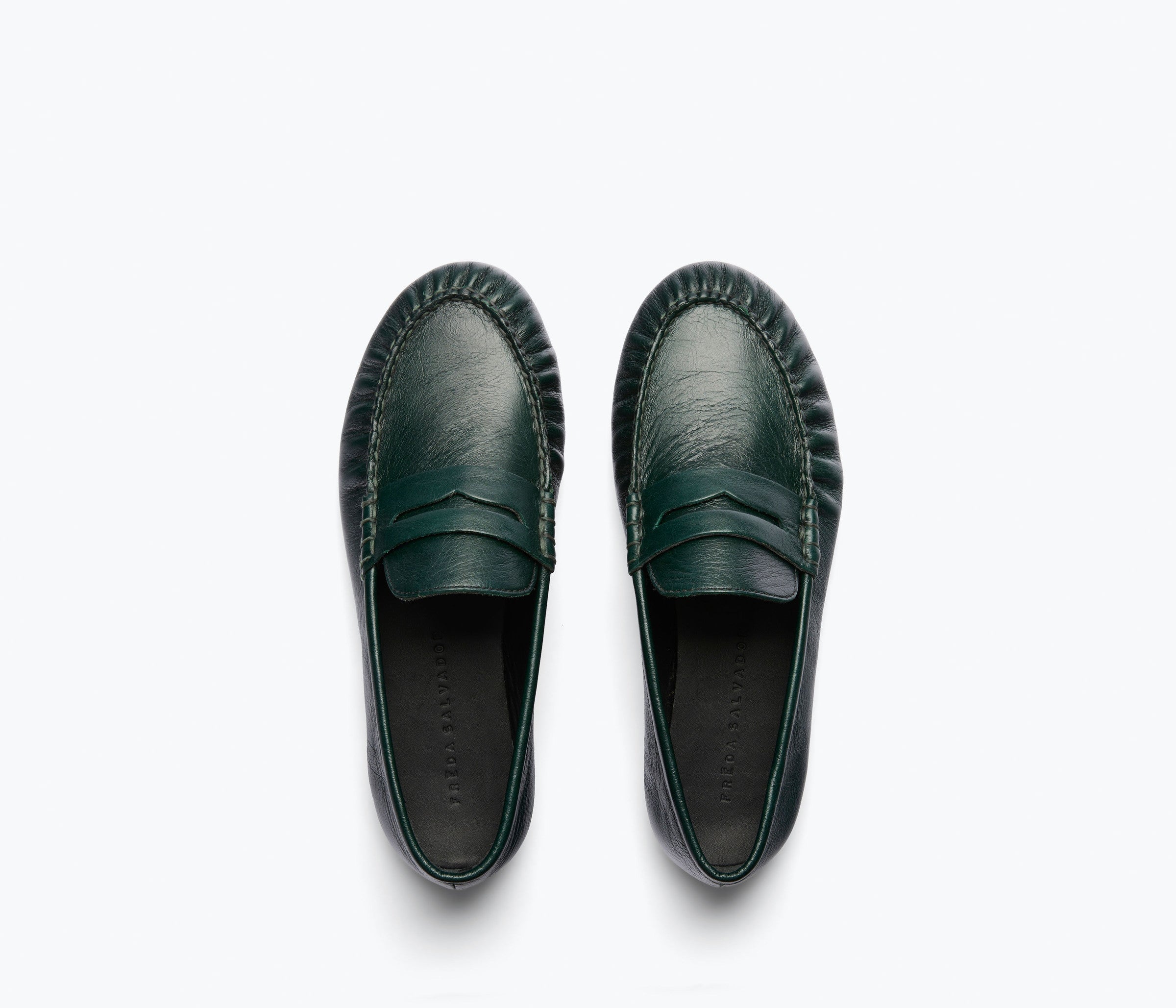 SYDNEY ruched penny loafer in everest crinkle calf leather, top view
