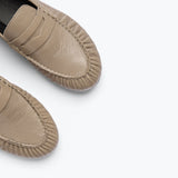 SYDNEY ruched penny loafer in mushroom crinkle calf leather, detail view