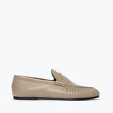 SYDNEY ruched penny loafer in mushroom crinkle calf leather, front view
