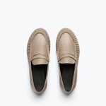 SYDNEY ruched penny loafer in mushroom crinkle calf leather, top view