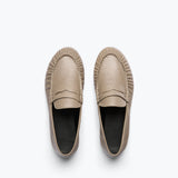 SYDNEY ruched penny loafer in mushroom crinkle calf leather, top view