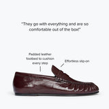 Freda Salvador Sydney ruched penny loafer in wine crinkle calf leather
