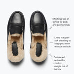 Black FREDA SALVADOR TEMI shearling penny loafer mule with calf shearling lining