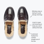 FREDA SALVADOR Temi shearling penny loafer mule in espresso calf leather with shearling lining