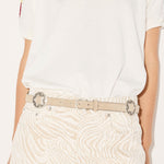 Freda Salvador TESS belt in Sahara suede, stylish tan belt with sleek design and adjustable buckle for women.