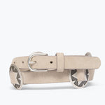 Freda Salvador Tessa Sahara suede belt with sleek design and gold buckle, shown on a neutral background.
