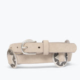 Freda Salvador Tessa Sahara suede belt with sleek design and gold buckle, shown on a neutral background.