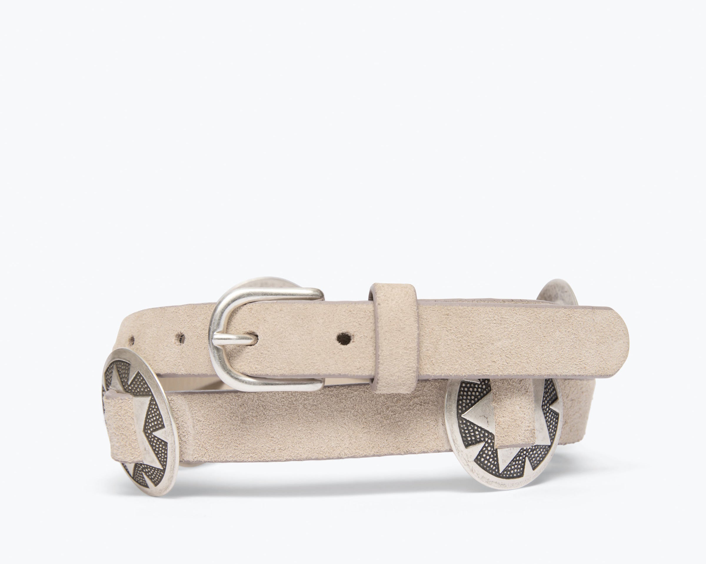 Freda Salvador Tessa Sahara suede belt with sleek design and gold buckle, shown on a neutral background.