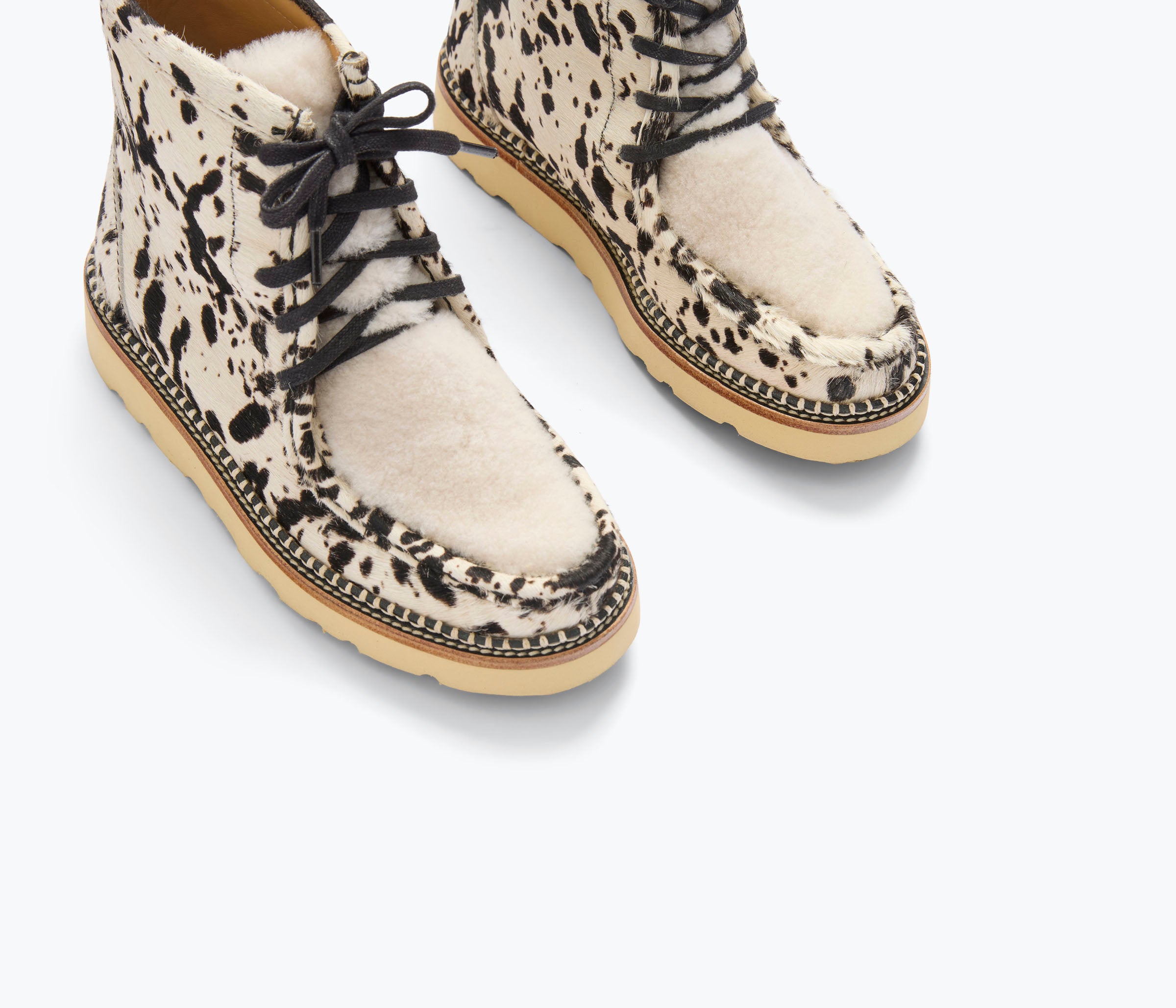 Freda Salvador Winnie cow haircalf moccasin boot with shearling detail