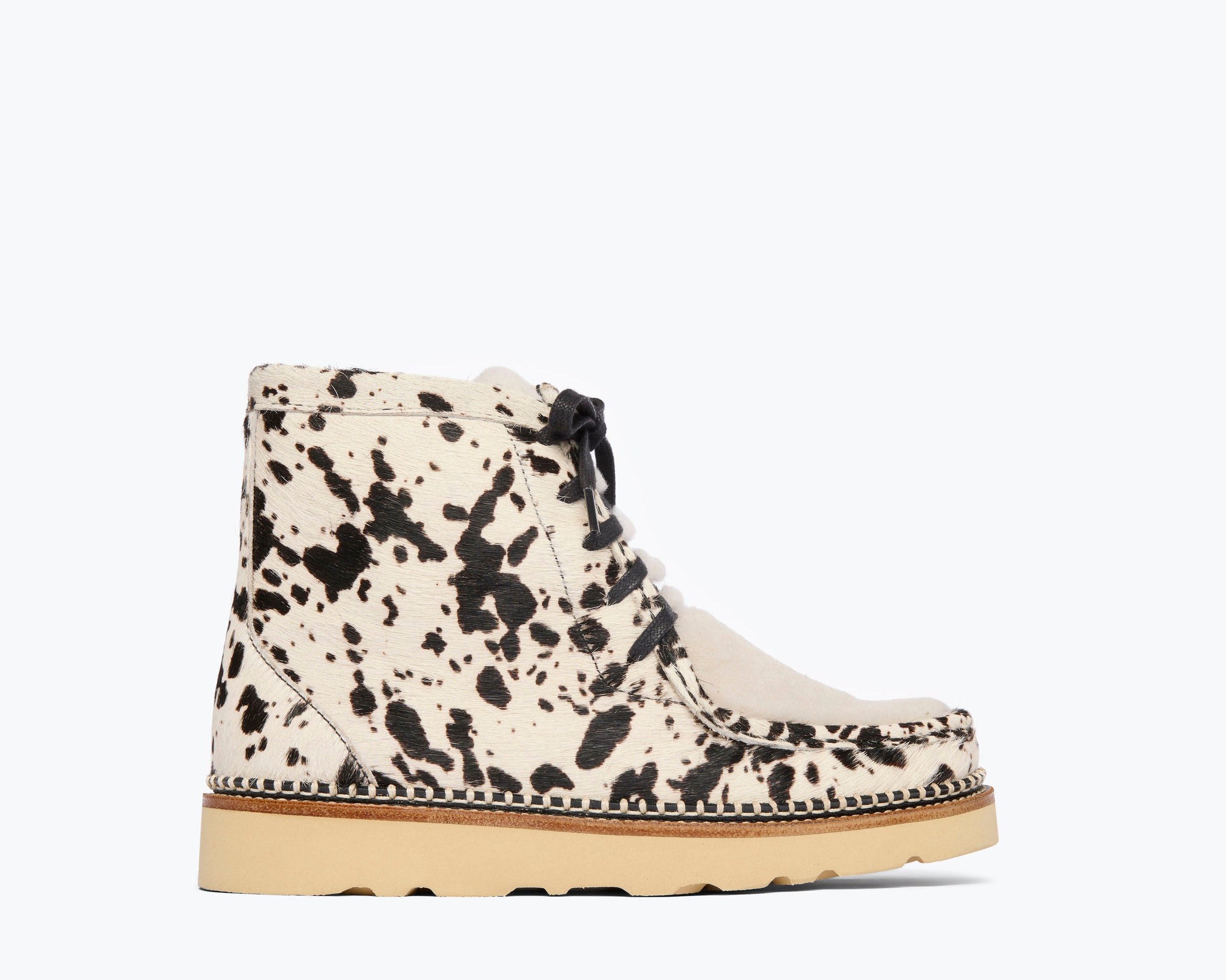 Freda Salvador Winnie haircalf moccasin boot with shearling lining, front view