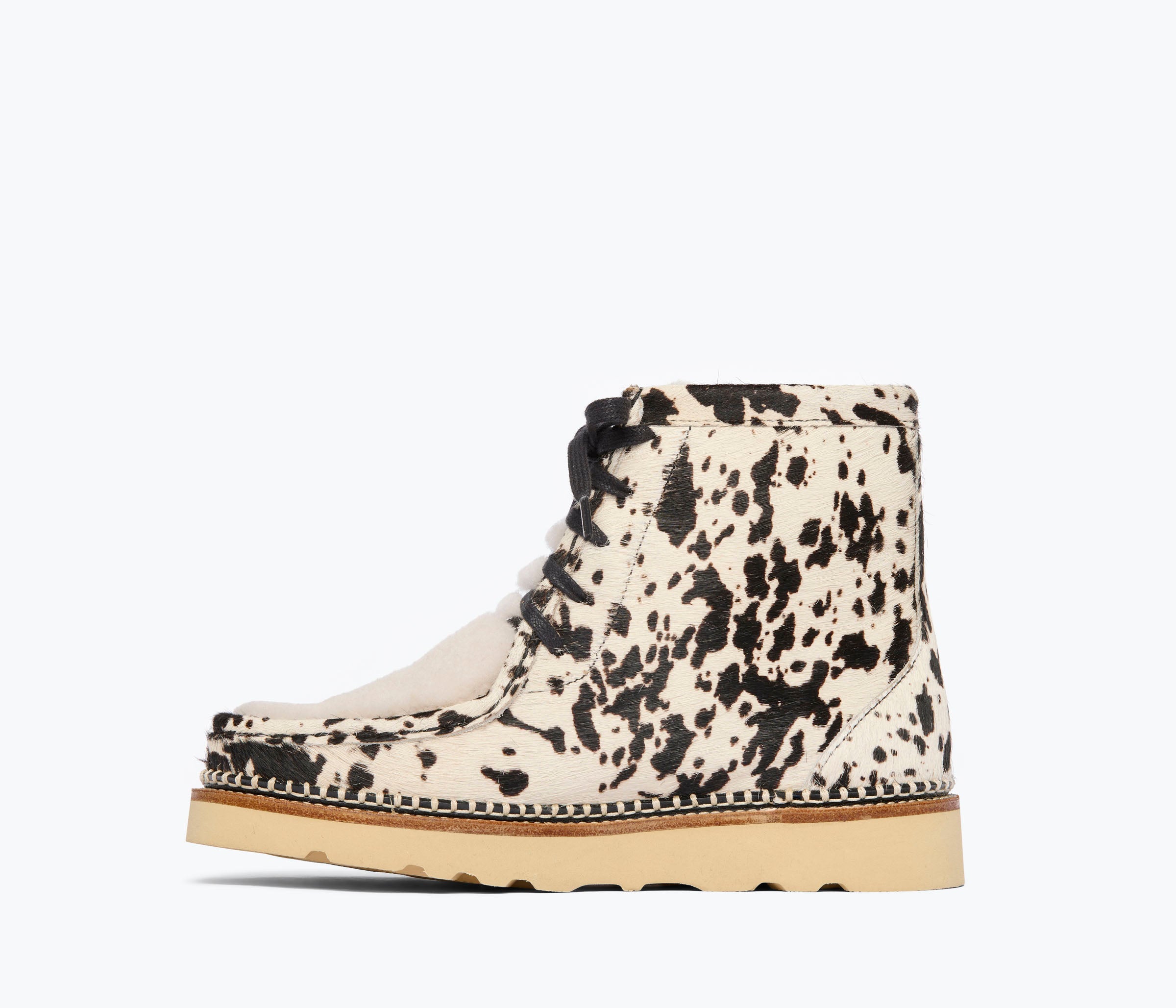 Freda Salvador Winnie cow hair calf moccasin boot with visible shearling lining