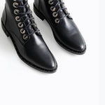 Freda Salvador RALF lace-up leather boot with chunky heel and stylish design, shown in black on a plain background.
