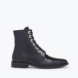 Freda Salvador RALF lace-up boot showing black leather upper, sturdy sole, and classic ankle-height design.