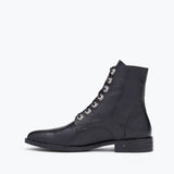 Freda Salvador RALF lace-up boot showing black leather upper, sturdy sole, and classic design with laces and ankle height.