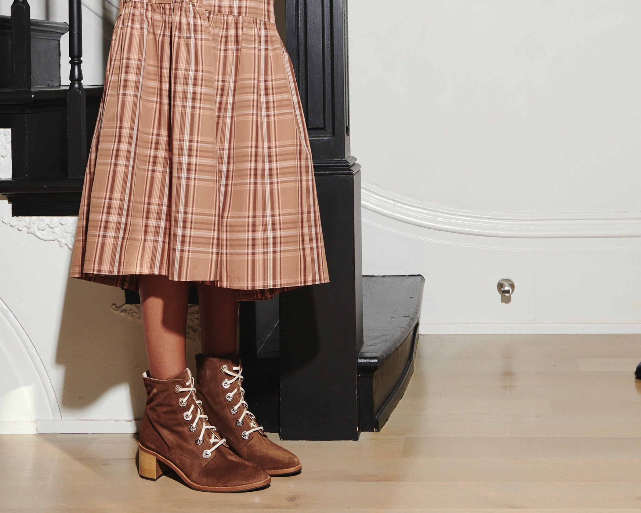 Brown suede ACE lace-up boots by FRĒDA SALVADOR with sturdy soles and classic design, perfect for casual fall outfits.