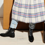 Freda Salvador Ralf lace-up boot in black leather with chunky sole and silver eyelets, stylish ankle boot for fall fashion.