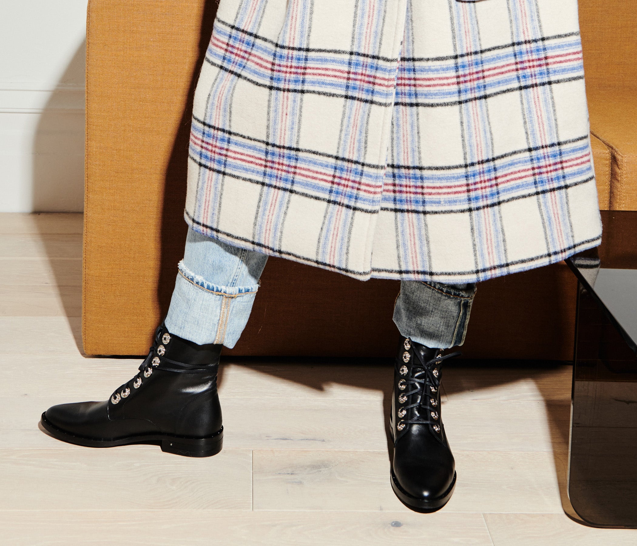 Freda Salvador Ralf lace-up boot in black leather with chunky sole and silver eyelets, stylish ankle boot for fall fashion.
