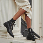 Freda Salvador Ralf lace-up boot in black leather with chunky heel and stylish design, perfect for fall fashion.