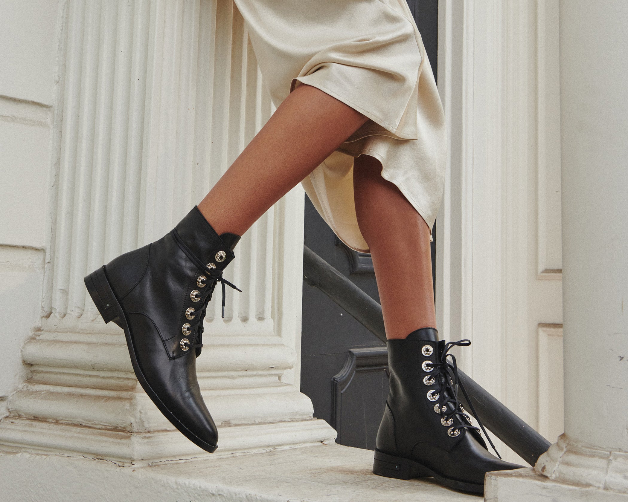Freda Salvador Ralf lace-up boot in black leather with chunky heel and stylish design, perfect for fall fashion.