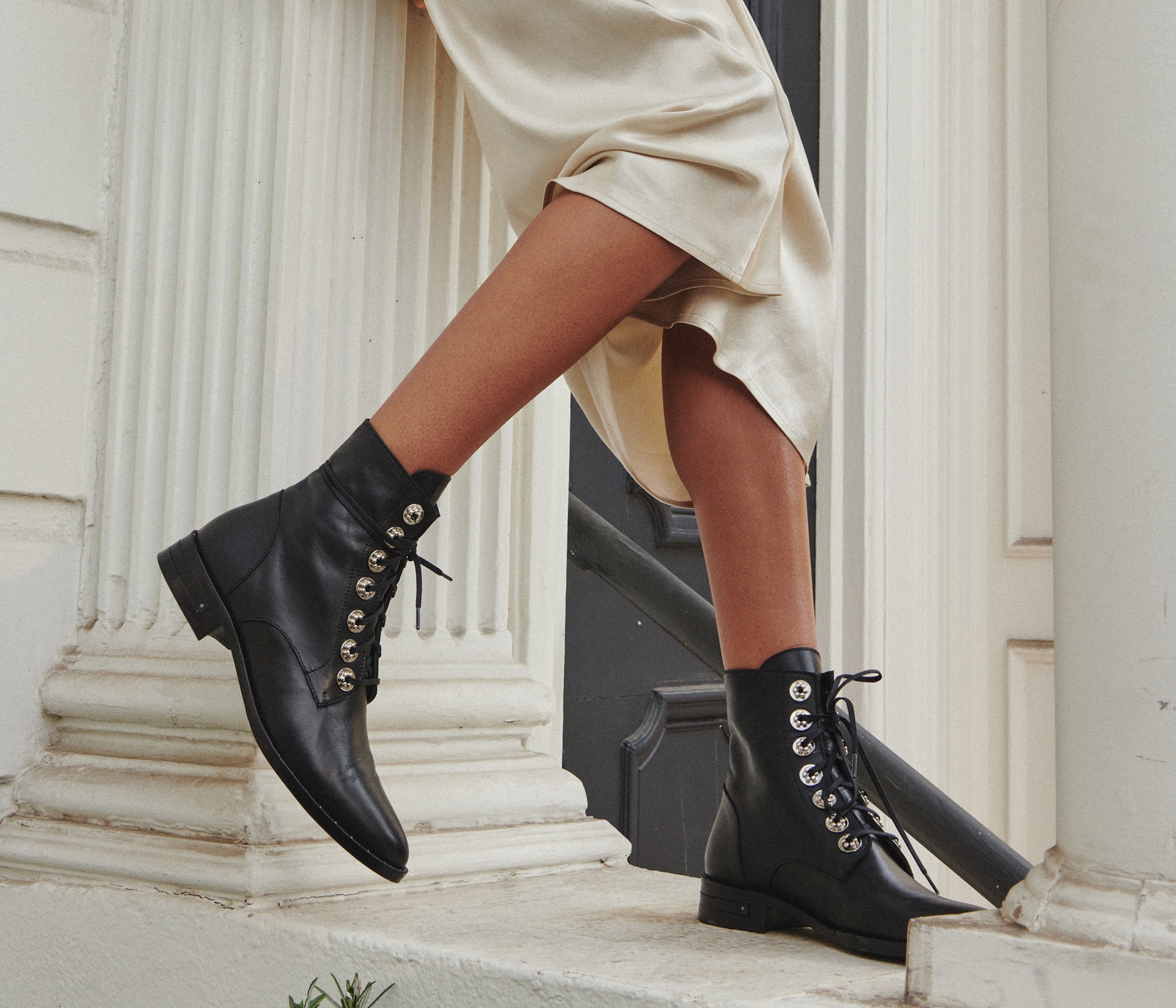 Freda Salvador Ralf lace-up boot in black leather with chunky heel and stylish design, perfect for fall fashion.