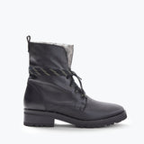 FRĒDA SALVADOR hike boot with shearling lining and rugged sole, shown from the front view.