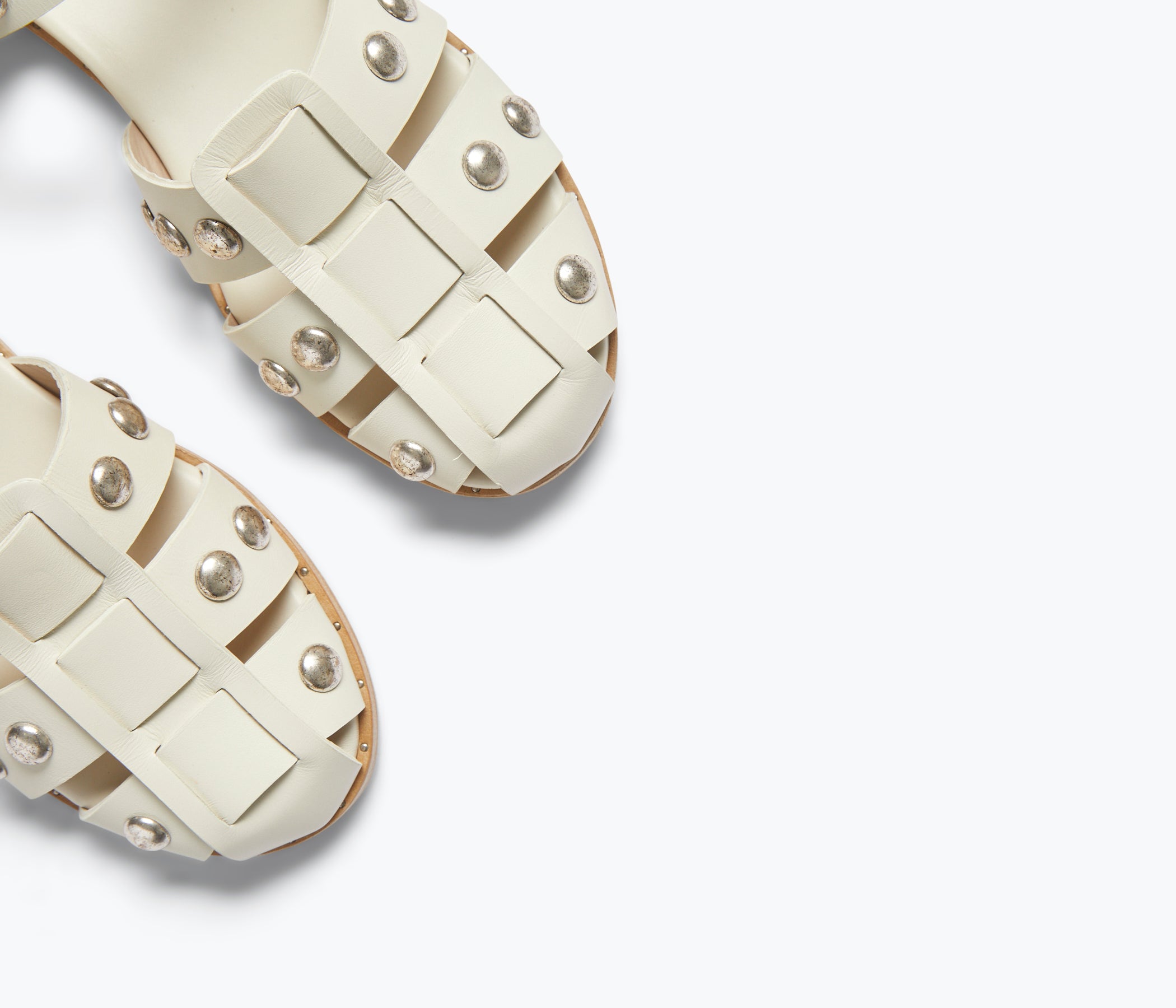 Freda Salvador SERA fisherman sandal in dove white with studded detailing, showcasing a stylish summer footwear design.