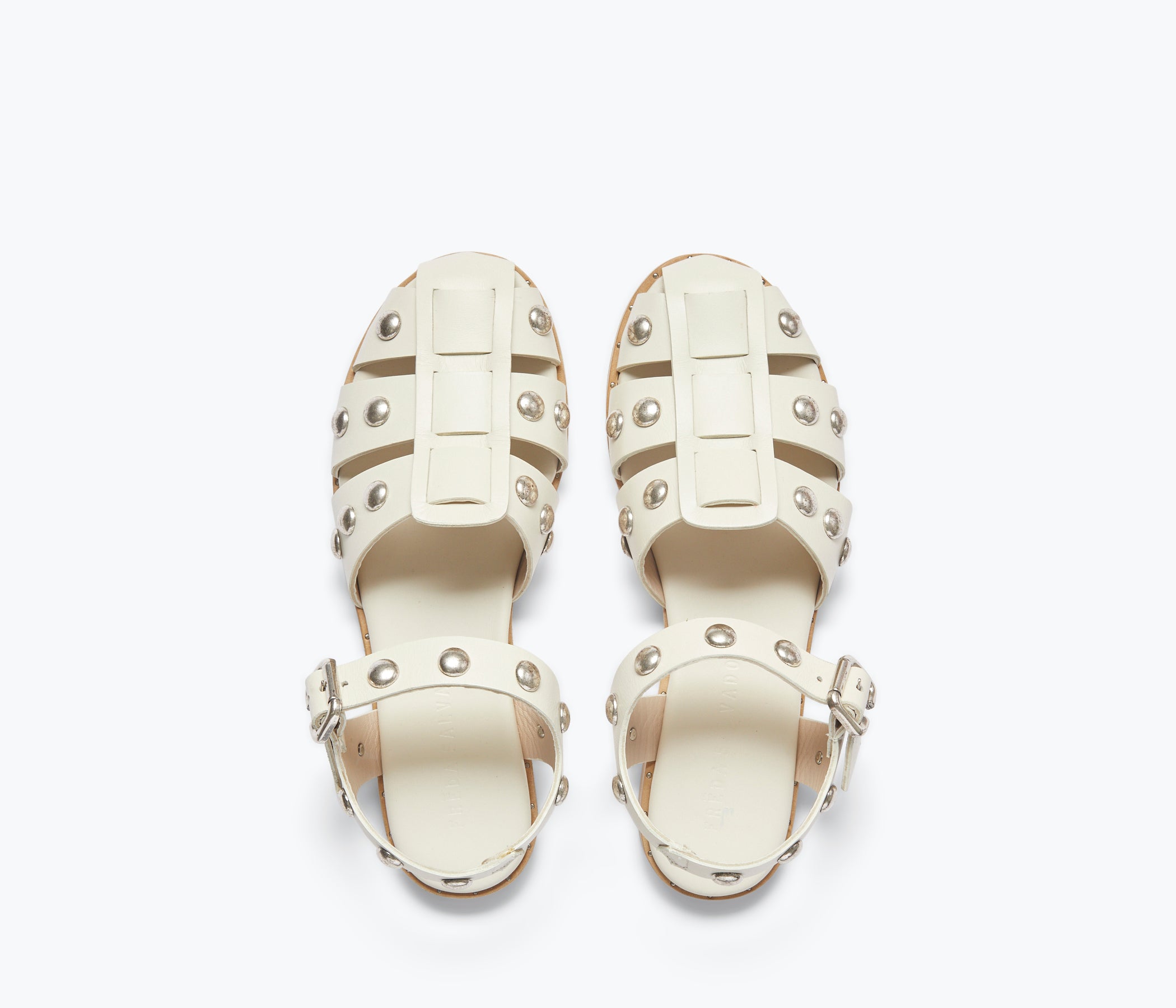 Freda Salvador SERA fisherman sandal in dove white with studded strap and open toe design, stylish and casual footwear.