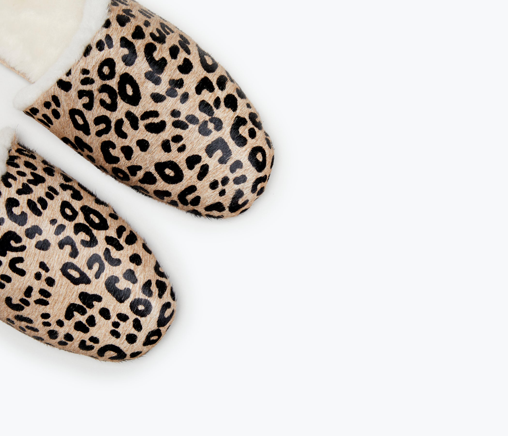 Freda Salvador James shearling slipper in tan and black with cozy shearling lining and slip-on design.