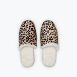 FREDA SALVADOR James Shearling Slippers in tan and black with soft shearling lining, stylish slip-on design, top view.